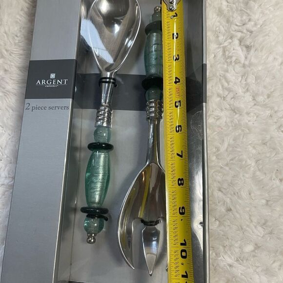 NIB Argent Orfevres Stainless Steel Ornate Plastic Handle two piece Servers - Picture 7 of 8